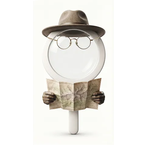 Illustrated explorer reading a map